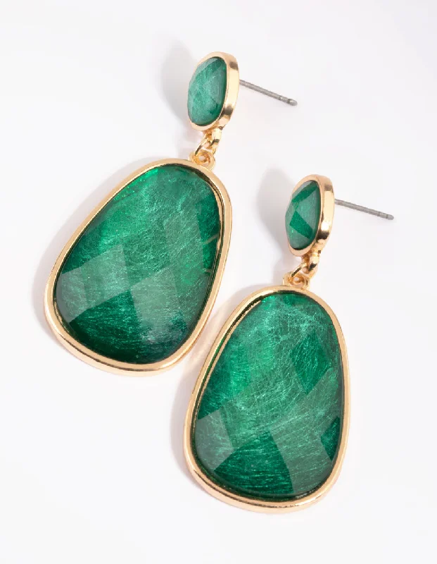 Vivid gem earrings-Green Stone Drop Earrings