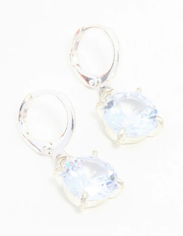 Fine triangle earrings-Blue Bezel Diamante Clicker Drop Silver Earrings