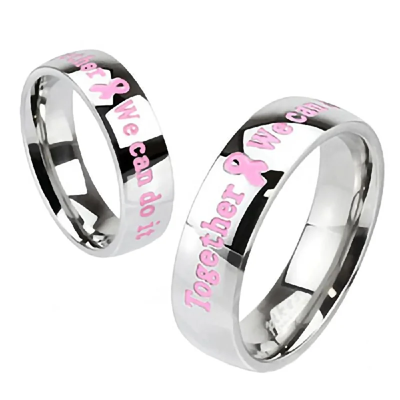 Solitaire gold engagement rings-Rosalind: “Together We Can Do It" Pink Ribbon 316 Steel Fashion Ring