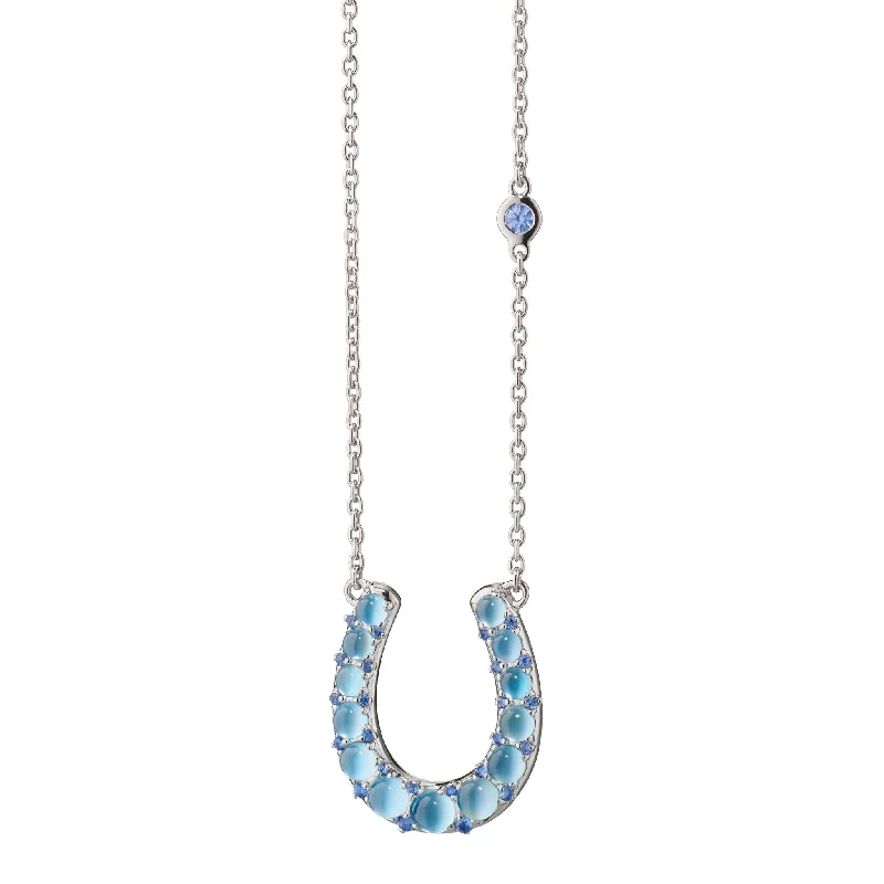 Patina bronze necklaces-The Horseshoe Necklace with Blue Topaz Over Mother of Pearl