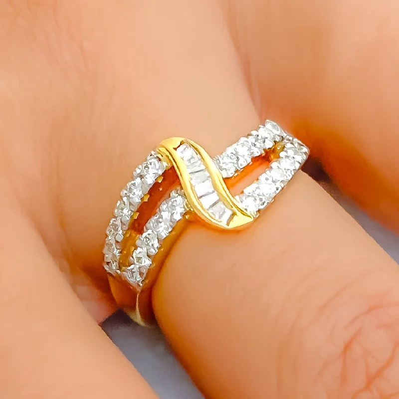 Oval diamond engagement rings-Chic Asymmetrical Diamond + 18k Gold Ring