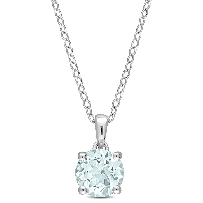 Round gem necklaces-Miadora Aquamarine Solitaire Birthstone Necklace in Sterling Silver