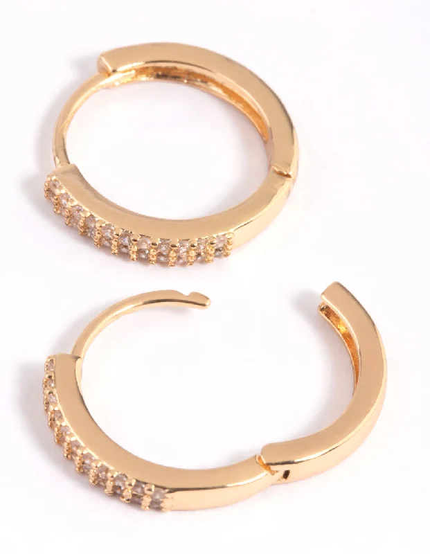 Leaf motif earrings-Gold Plated Cubic Zirconia Small Huggie Hoop Earrings