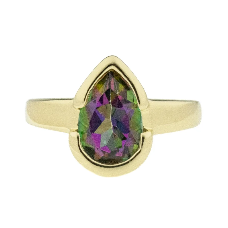 Layered band engagement rings-2.47ct Mystic Topaz Solitaire Gemstone Ring in 14K Yellow Gold - Size 6.75