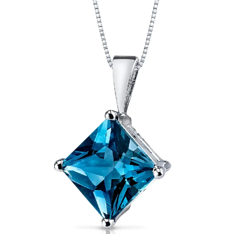 Dual birthstone necklaces-14k White Gold 2.96 ct London Blue Topaz Pendant Necklace