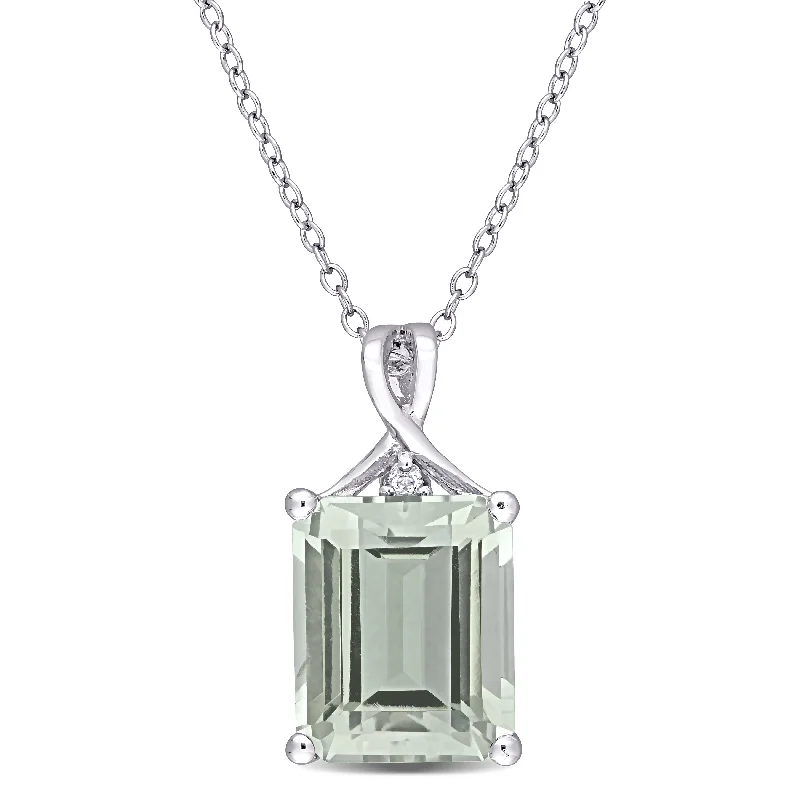 Linen thread necklaces-Miadora Sterling Silver Octagon-cut Green Quartz and White Topaz Solitaire Drop Necklace