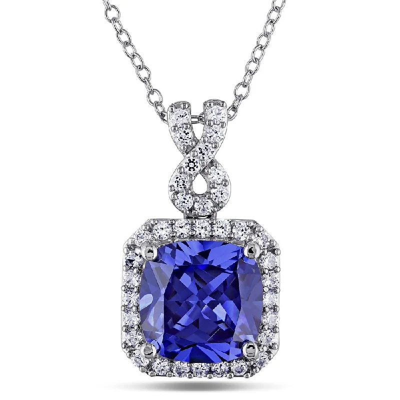 Java style necklaces-Miadora Sterling Silver Created Tanzanite and White Sapphire Necklace