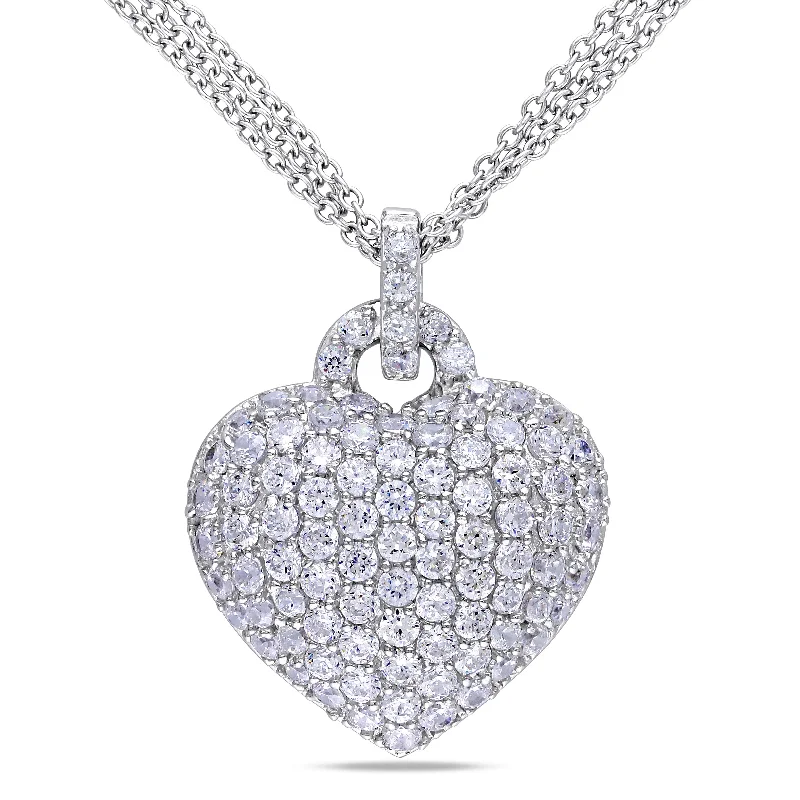 Radiant pearl necklaces-Miadora Sterling Silver Created White Sapphire Heart Necklace