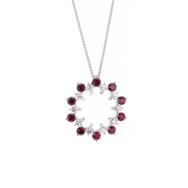 Wave pattern necklaces-Ruby & Diamond Circle Pendant Necklace