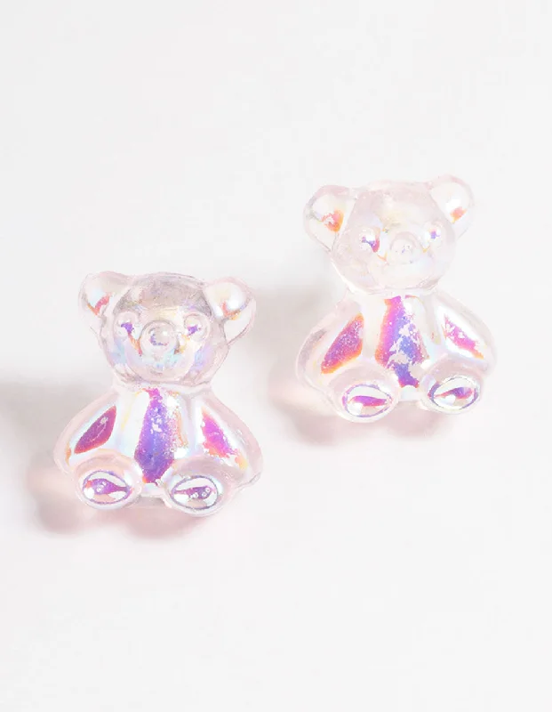 Dove feather earrings-Acrylic Pink Candy Bear Stud Earrings