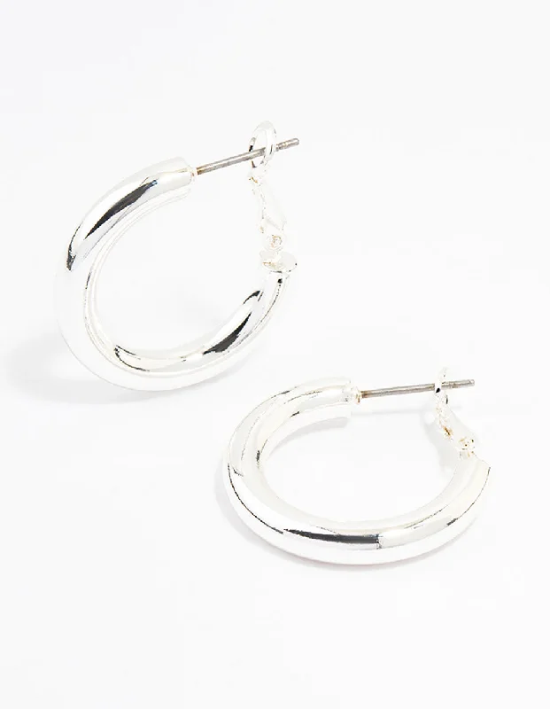 Shiny pearl earrings-Silver Thin C Hoop Earrings