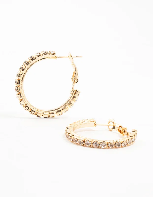 Tide design earrings-Gold Diamante Cup Chain Hoop Earrings