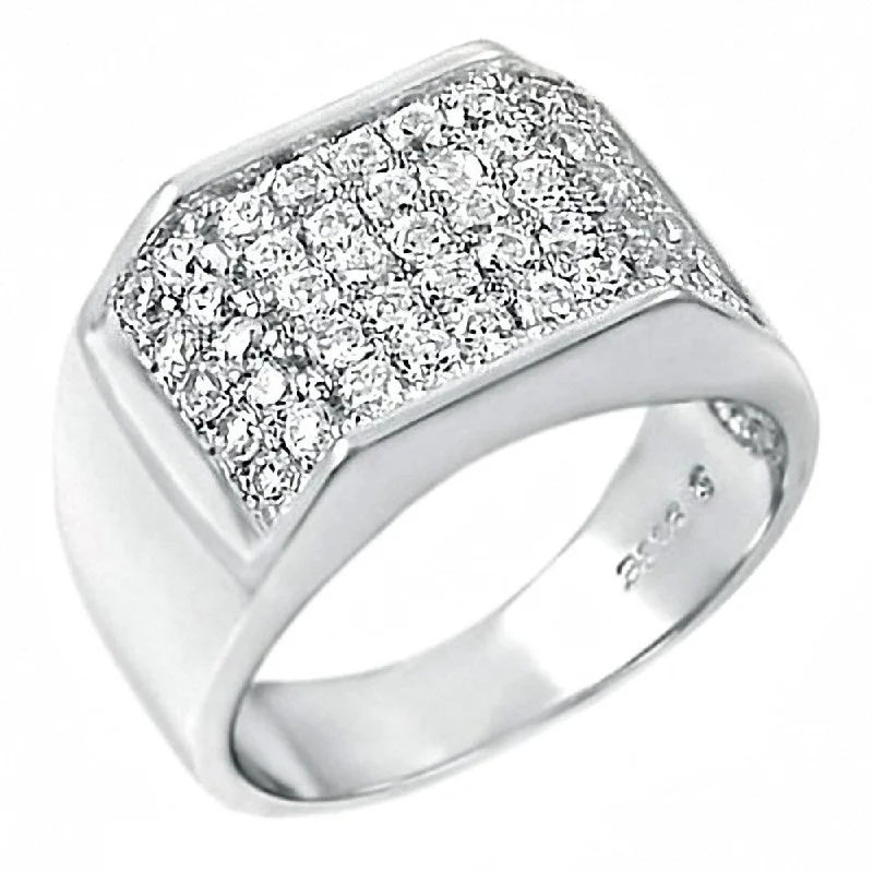 Bold geometric engagement rings-Mens Sterling Silver 5 Row 1.35 carat Russian Ice CZ Pave Bling Ring