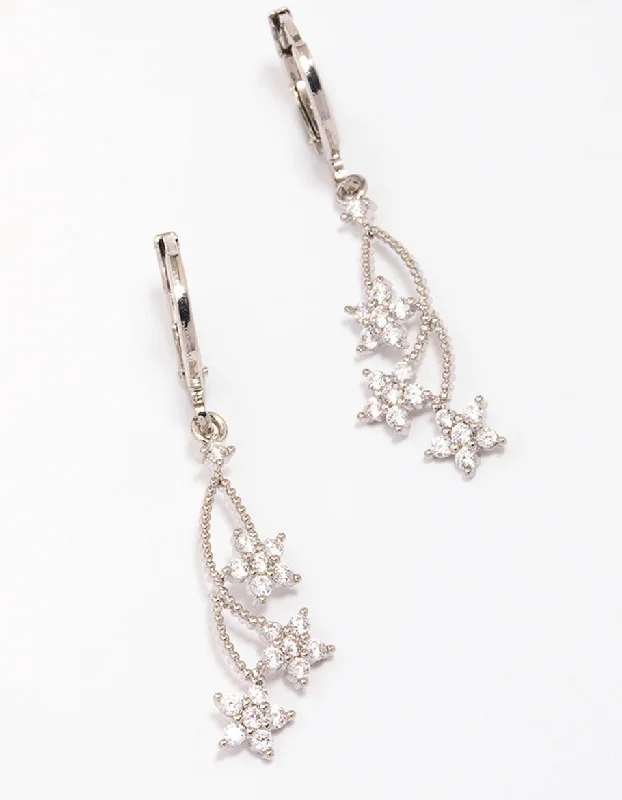 Pure crystal earrings-Silver Cubic Zirconia Celestial Hoop Earrings