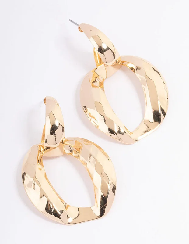 Solid ring earrings-Gold Hammered Knocker Drop Earrings