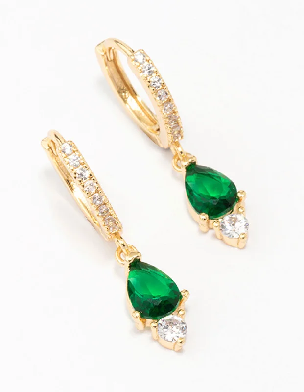 Playful pair earrings-Gold Plated Pave Pear Round Drop Earrings