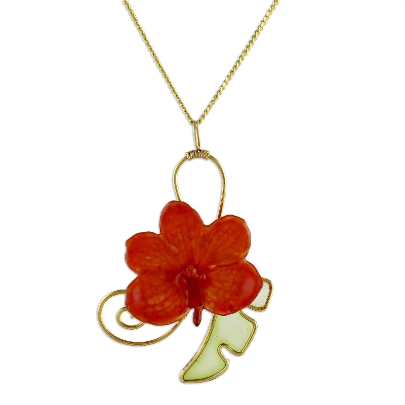 Thick link necklaces-Novica Handmade Tropicana Natural Orchid Flower Necklace