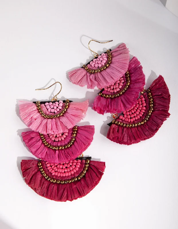 Smooth drop earrings-Red Pink Fringe Drop Earrings