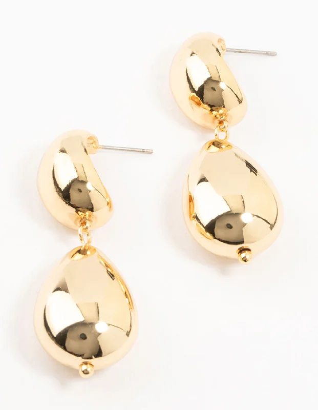 Crystal-twisted earrings-Gold Plated Double Bubble Drop Earrings