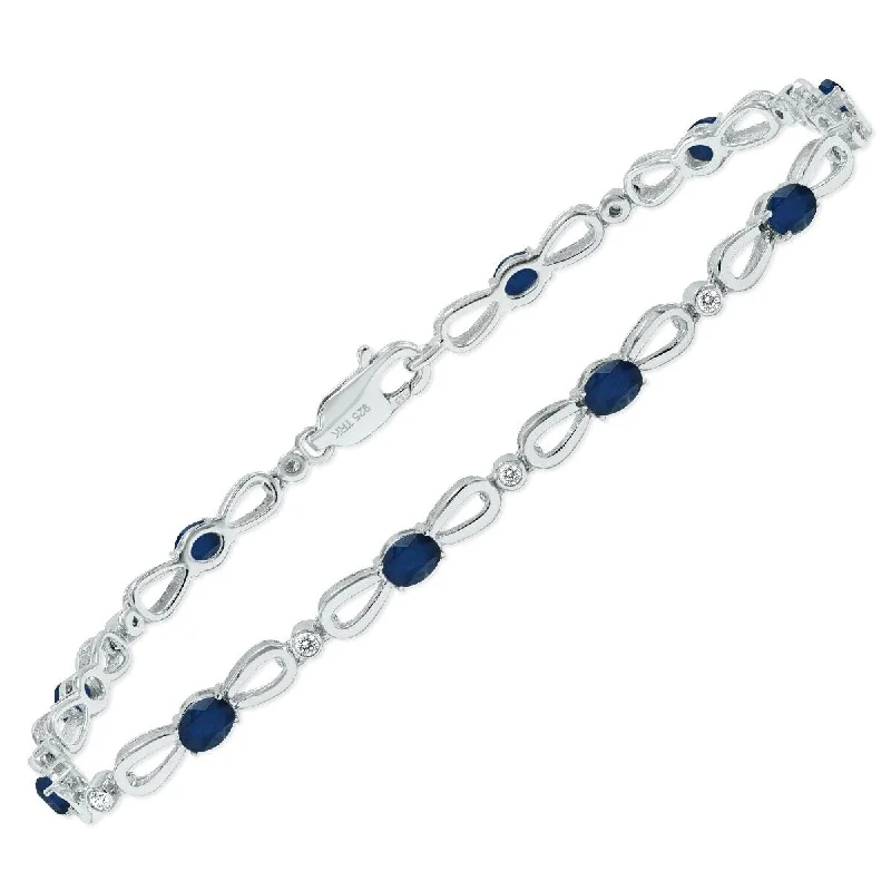 Heavy cuff bangles-Marquee Sapphire and Natural Diamond Ribbon Loop Bracelet in .925 Sterling Silver