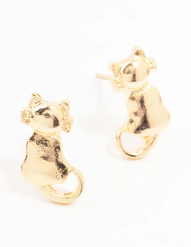 Subtle dangle earrings-Gold Cat Stud Earrings