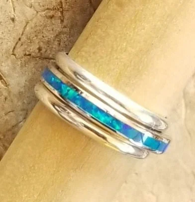 Surf theme engagement rings-Bands Classic & Blue Opal Channel (Choose Band Style)