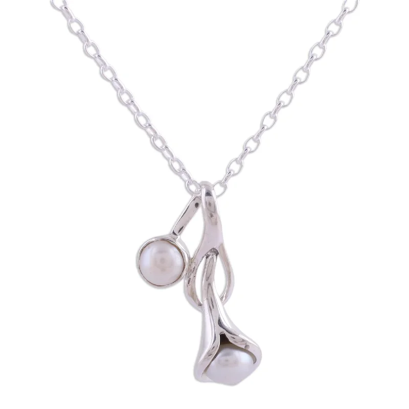 Neat-line necklaces-Novica Handmade Calla Lily Pearl Flower Necklace