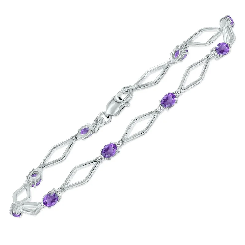 Fiber wrap bangles-Marquee Amethyst and Natural Diamond Star Link Bracelet in .925 Sterling Silver