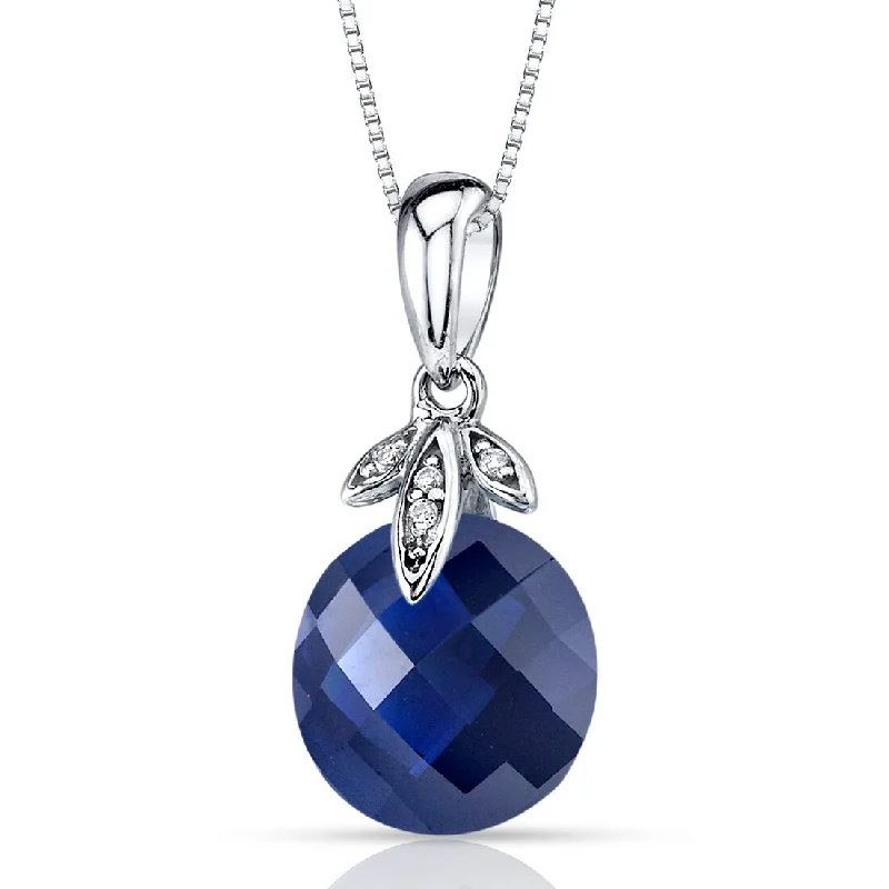 Silk fringe necklaces-14k White Gold 5.25 ct Created Sapphire and Diamond Pendant Necklace