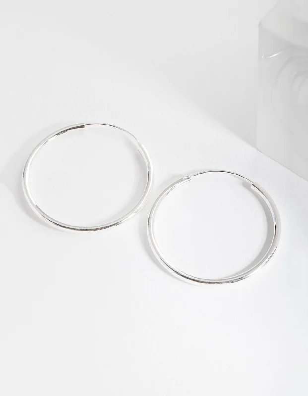 Polished bead earrings-Sterling Silver 40mm Thick Hoop Earrings