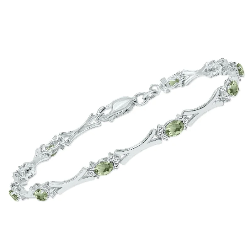 Flex cord bangles-Marquee Green Amethyst and Natural Diamond Sculpted X Link Bracelet in .925 Sterling Silver