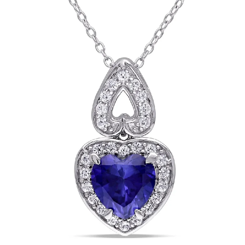 Shiny gold necklaces-Miadora Sterling Silver Created Blue and White Sapphire Heart Necklace