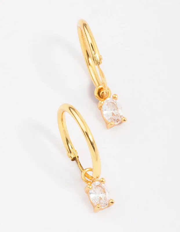 Large hoop earrings-Gold Plated Sterling Silver Oval Cubic Zirconia Hoop Earrings