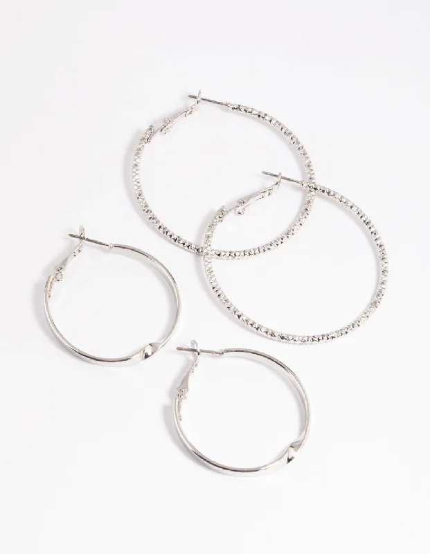 Aged medallion earrings-Silver Wide Hoop Earring Set