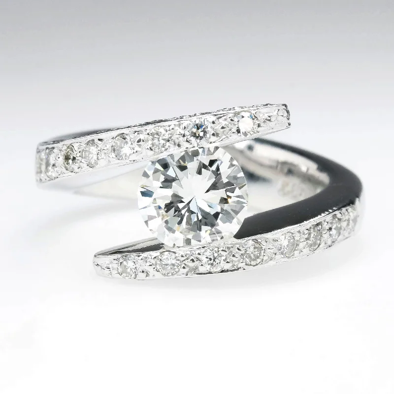 Thick band engagement rings-1.21ct Round VS2/G Diamond Bypass Statement Ring in 14K White Gold