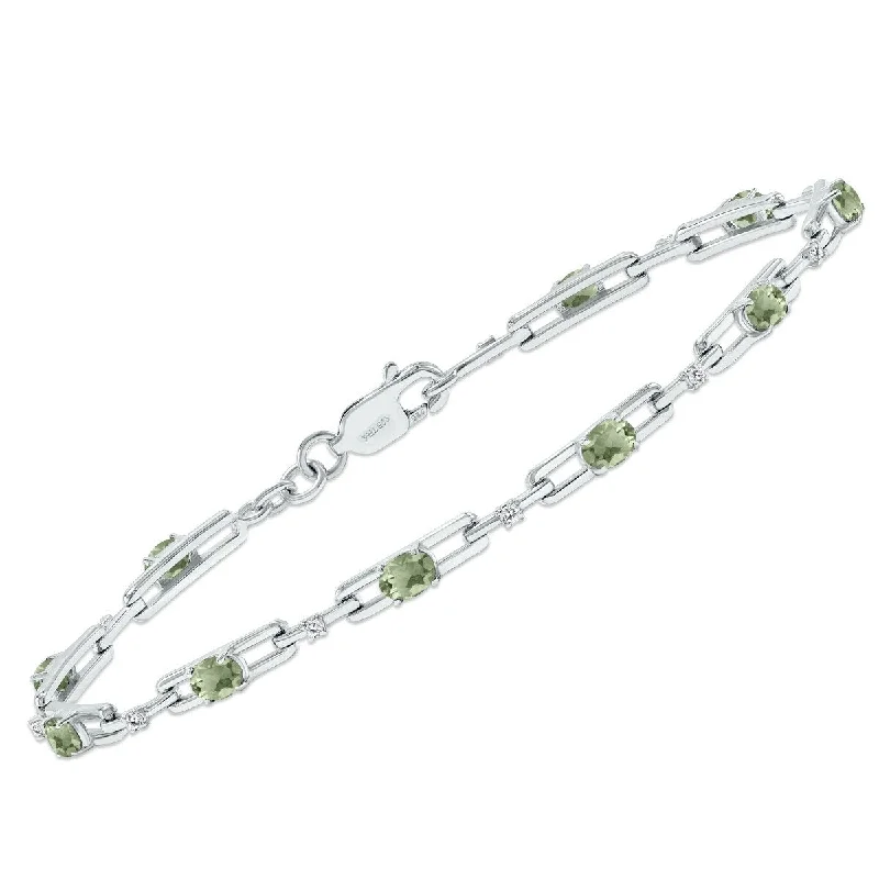 Tide pattern bangles-Marquee Green Amethyst and Natural Diamond Double Bar Link Bracelet in .925 Sterling Silver