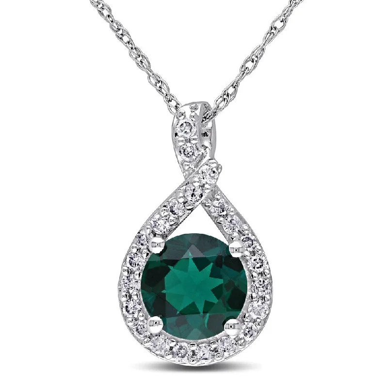 Thick link necklaces-Miadora 10k White Gold Created Emerald and 1/5ct TDW Diamond Necklace (H-I, I2-I3)