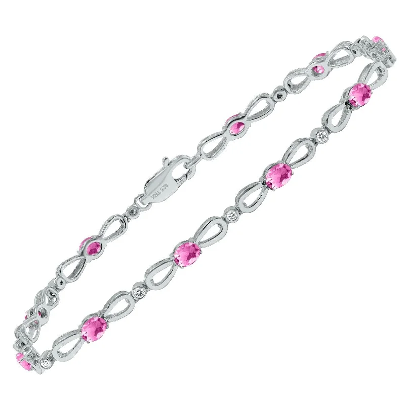 Braided silk bangles-Marquee Pink Topaz and Natural Diamond Ribbon Loop Bracelet in .925 Sterling Silver