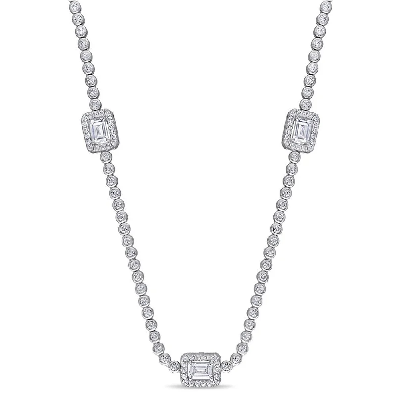 Bold art necklaces-Miadora Sterling Silver 15ct TGW Emerald and Round-Cut Cubic Zirconia Station Necklace