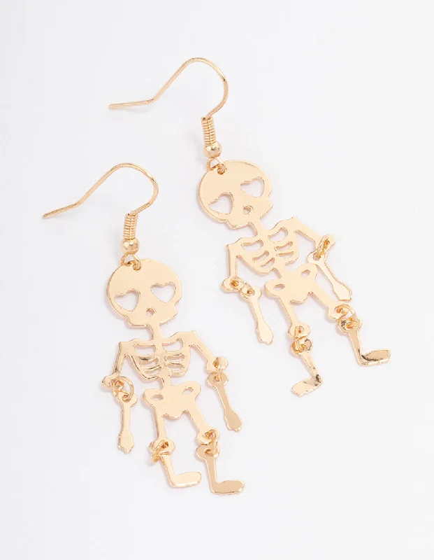 Topaz stud earrings-Gold Skeleton Drop Earrings