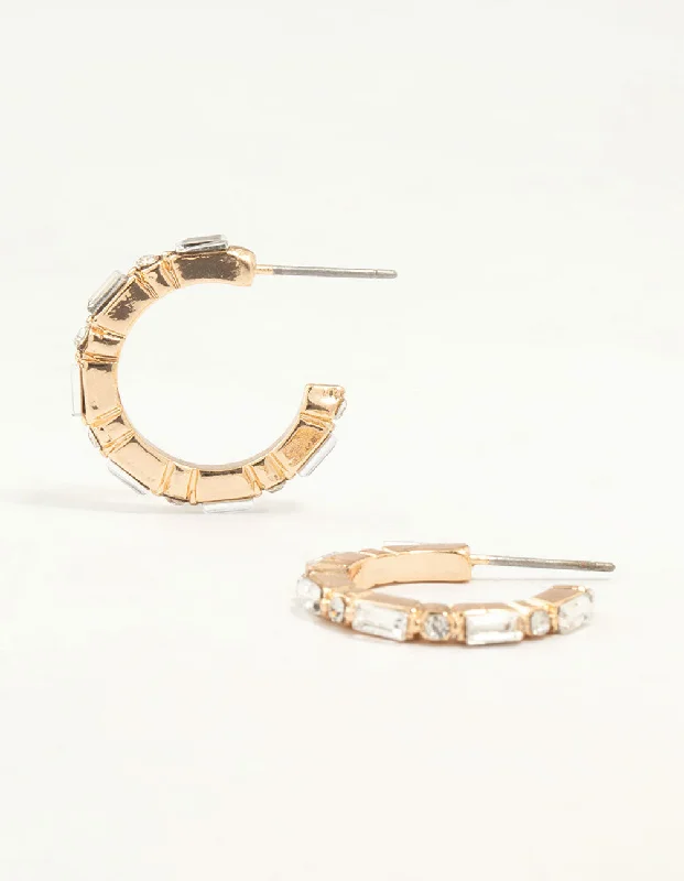 Silk fringe earrings-Gold Mixed Shape Diamante Hoop Earrings