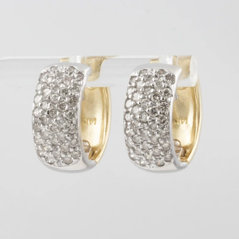 Silk fringe earrings-14k Yellow & White Gold Diamond Huggie Hoop Earrings 1.13ctw H SI1 8.6g