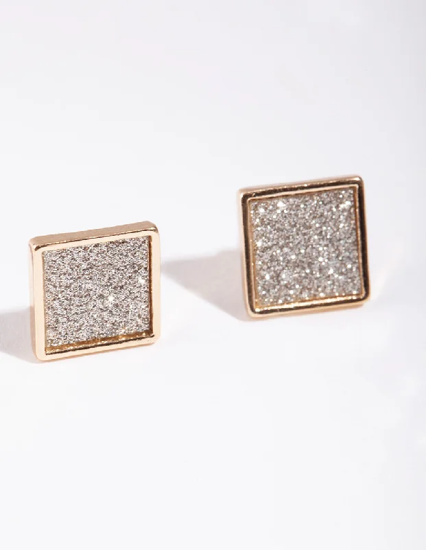 Coiled cord earrings-Gold Glitter Paper Inlay Square Earrings