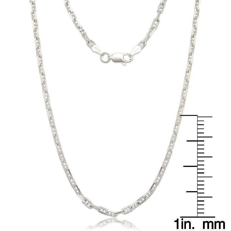 Joy charm necklaces-Sterling Silver Italian 3mm Anchor Mariner Chain Necklace - White