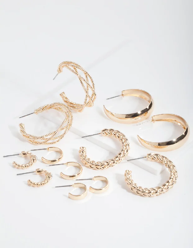 Solid ring earrings-Gold Multi Twist Hoop Earring 6-Pack