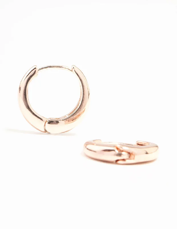 Tiny dot earrings-Rose Gold Plain Clicker Huggie Earrings