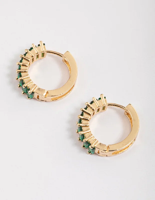 Wide statement earrings-Gold Plated Cubic Zirconia Classic Baguette Hoop Earrings