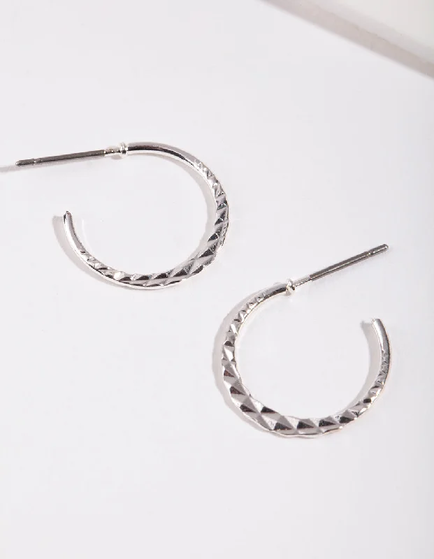 Light clay earrings-Silver 16MM Beaded Hoop Earrings