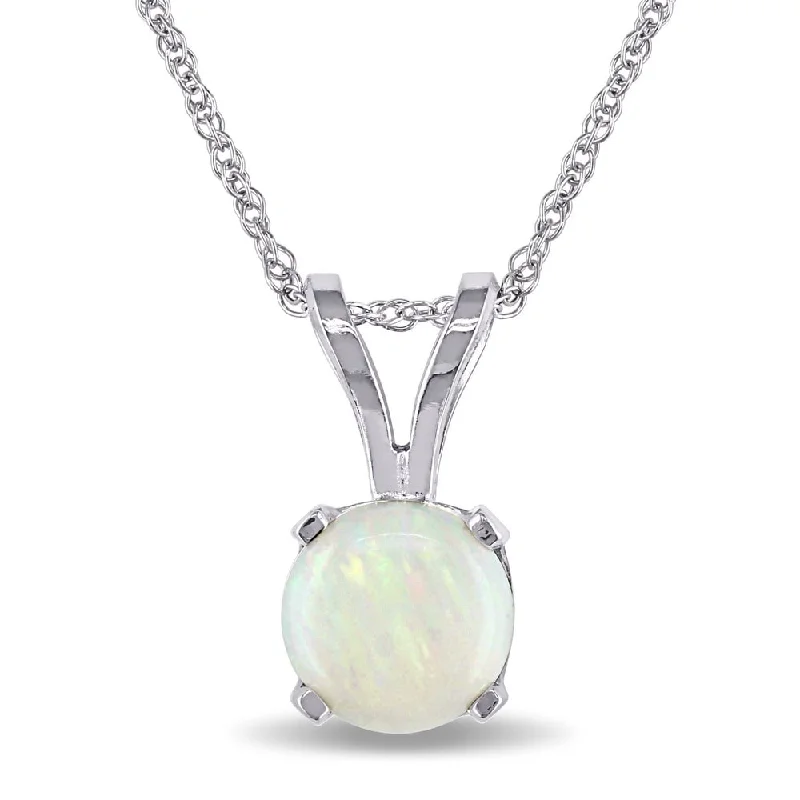 High bar necklaces-Miadora 14k White Gold Opal Solitaire Necklace