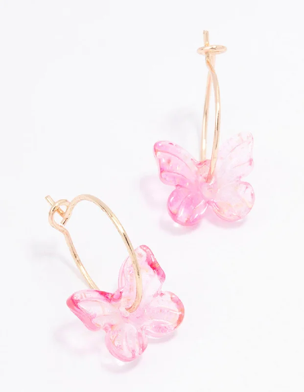 Thick hoop earrings-Rose Gold Butterfly Hoop Earrings